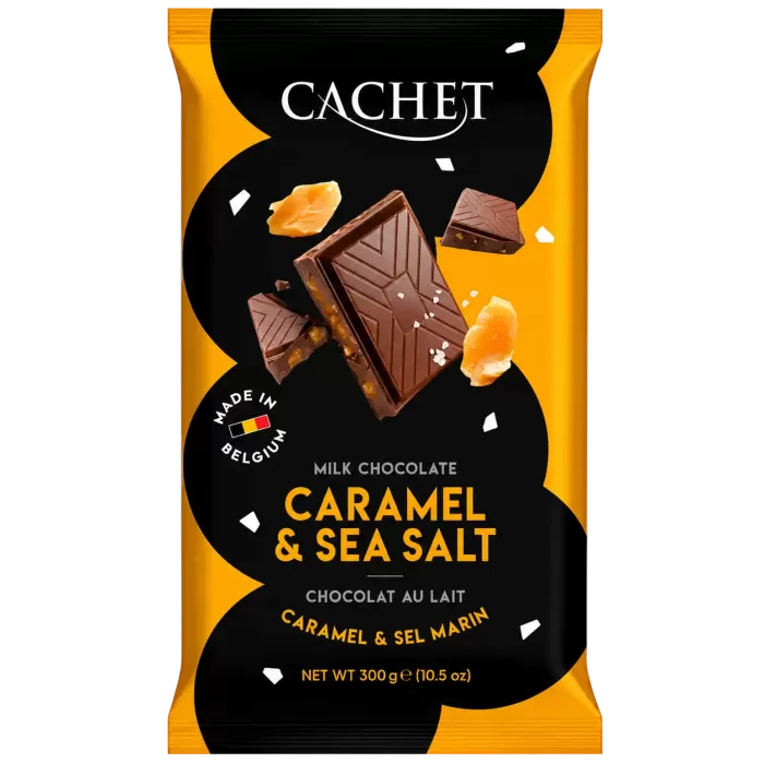 Молочний бельгійський шоколад Cachet 32% Caramel & Sea Salt 300 г
