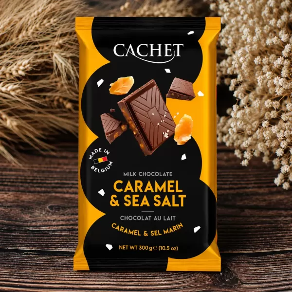 Молочний бельгійський шоколад Cachet 32% Caramel & Sea Salt 300 г