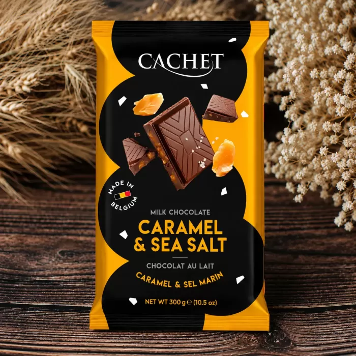 Молочний бельгійський шоколад Cachet 32% Caramel & Sea Salt 300 г