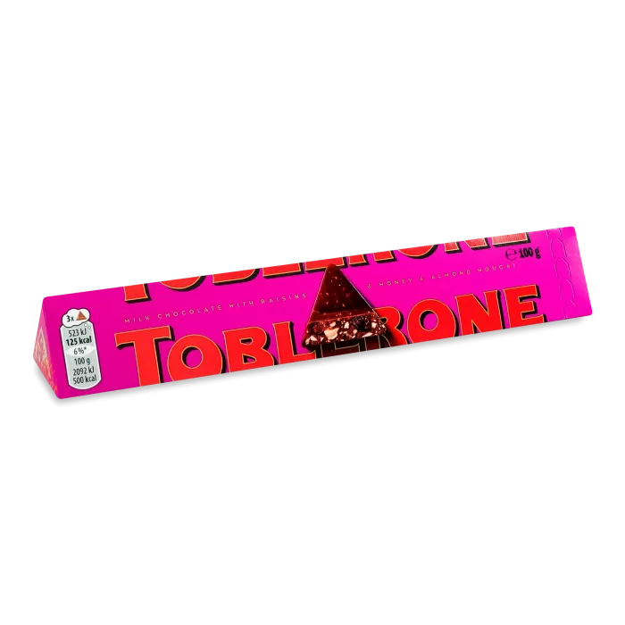 Toblerone Шоколад молочний з родзинками і нугою з меду та мигдалю