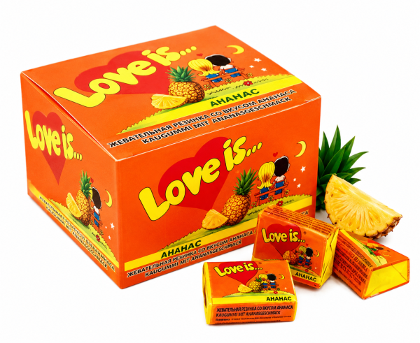 Жувальна гумка Love is зі смаком ананасу 100 шт Жувальна гумка Love is зі смаком ананасу 100 шт