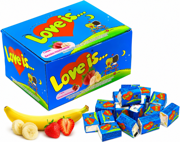 Жувальна гумка Love is банан-полуниця 100 шт Жувальна гумка Love is банан-полуниця 100 шт