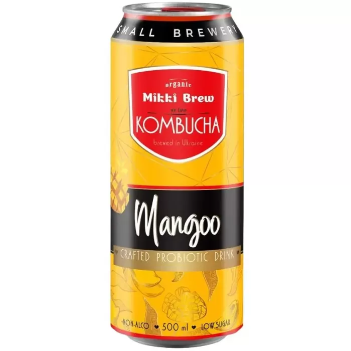 Напій безалкогольний комбуча Mikki Brew Mangoo з/б 0.5 л