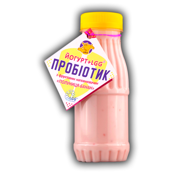 Йогурт питний з фруктовим наповнювачем "Полуниця-банан" 2,5% жиру з пробіотиком LGG