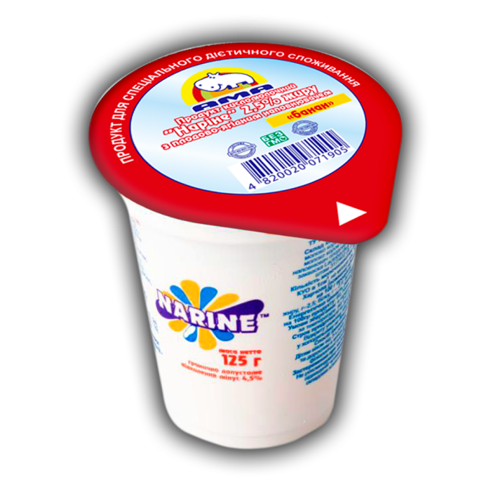 Продукт кисломолочний "Наріне" 2,5% жиру з плодово-ягідним наповнювачем Банан