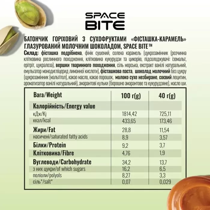 Space bite "Фісташка-Карамель" - лімітований бокс енергетичних батончиків 10шт