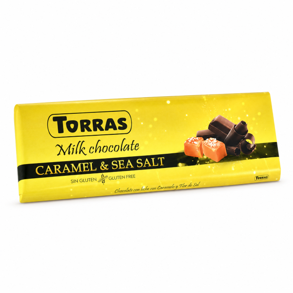 Шоколад молочний без глютену з Карамеллю і морською сіллю Torras CARAMEL & SEA SALT Іспанія 300г Шоколад молочний без глютену з Карамеллю і морською сіллю Torras CARAMEL & SEA SALT Іспанія 300г