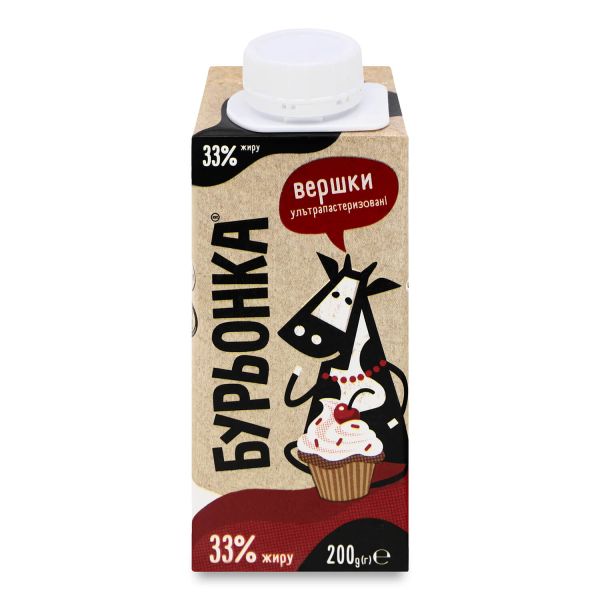 Вершки ультрапастеризовані Бурьонка 33% т/п, 200г