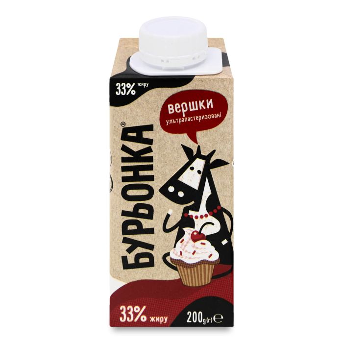 Вершки ультрапастеризовані Бурьонка 33% т/п, 200г